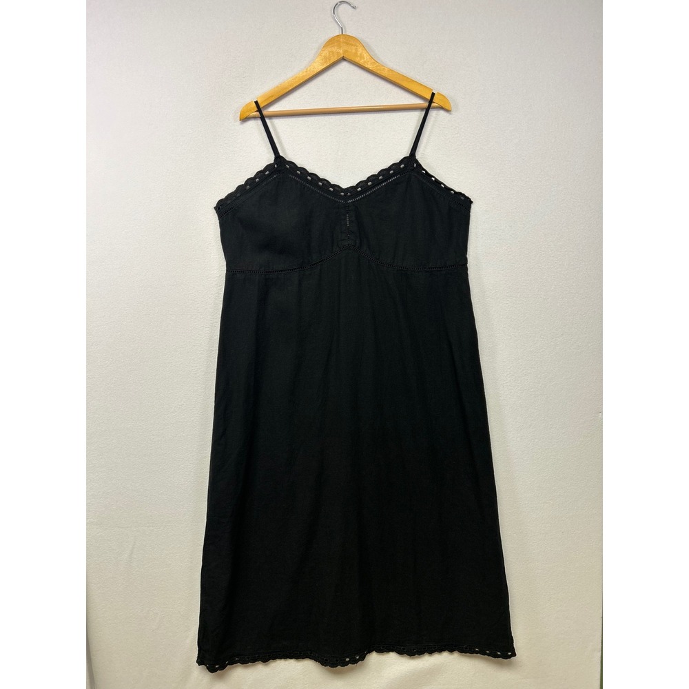 Cottagecore Boho Old Navy Womens XXL Black Linen Blend Eyelet Trim Midi Sundress